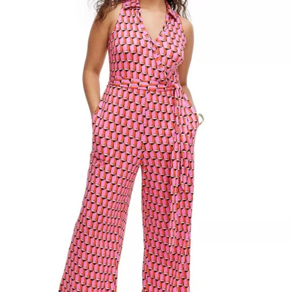 Diane Von Furstenberg Pants - DVF for Target Collared Sleeveless Pink Modern Geo Jumpsuit Sz L US 12-14